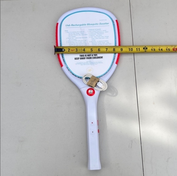 White and Red Electric Bug Zapper Racket Rechargeable - Picture 2 of 2